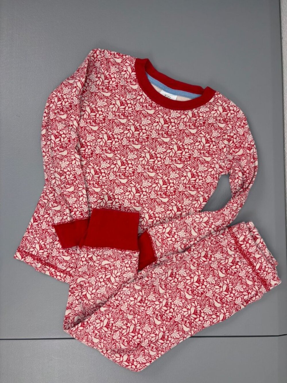Mini Boden child 5Y‎ 110cm red bird pattern thermal pajama set long sleeve pants